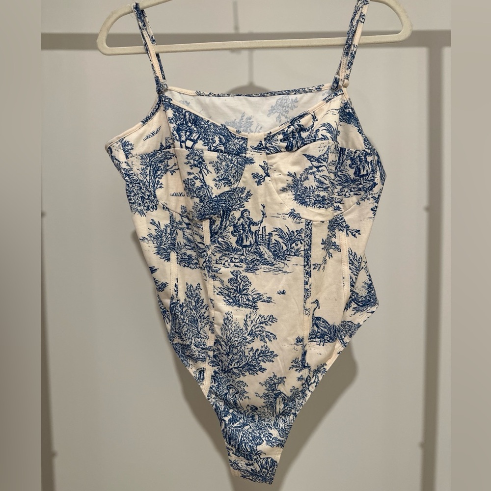 Cider Blue and Cream Toile Print Bodysuit